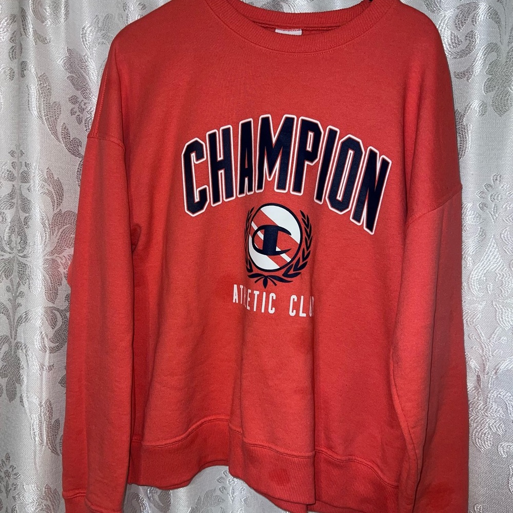 Champion Coral Crewneck Sweatshirt with Chest Logo